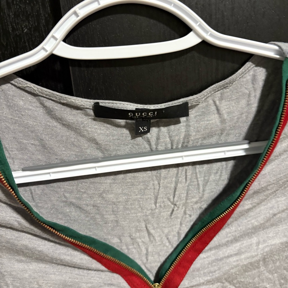 Gucci Gray Long Sleeve Top with Red and Green Accents Zip Up Top - Picture 2 of 7